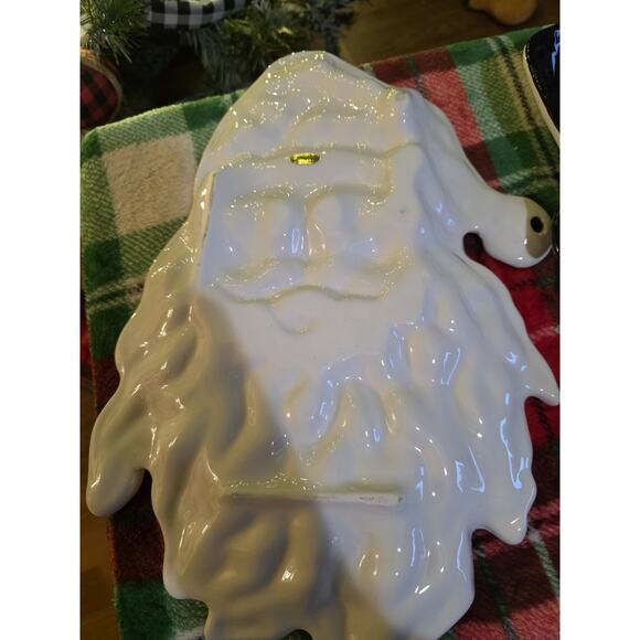 Vintage Santa Claus Face Table Decor Ceramic Detailed Christmas Tray Display - Picture 2 of 2